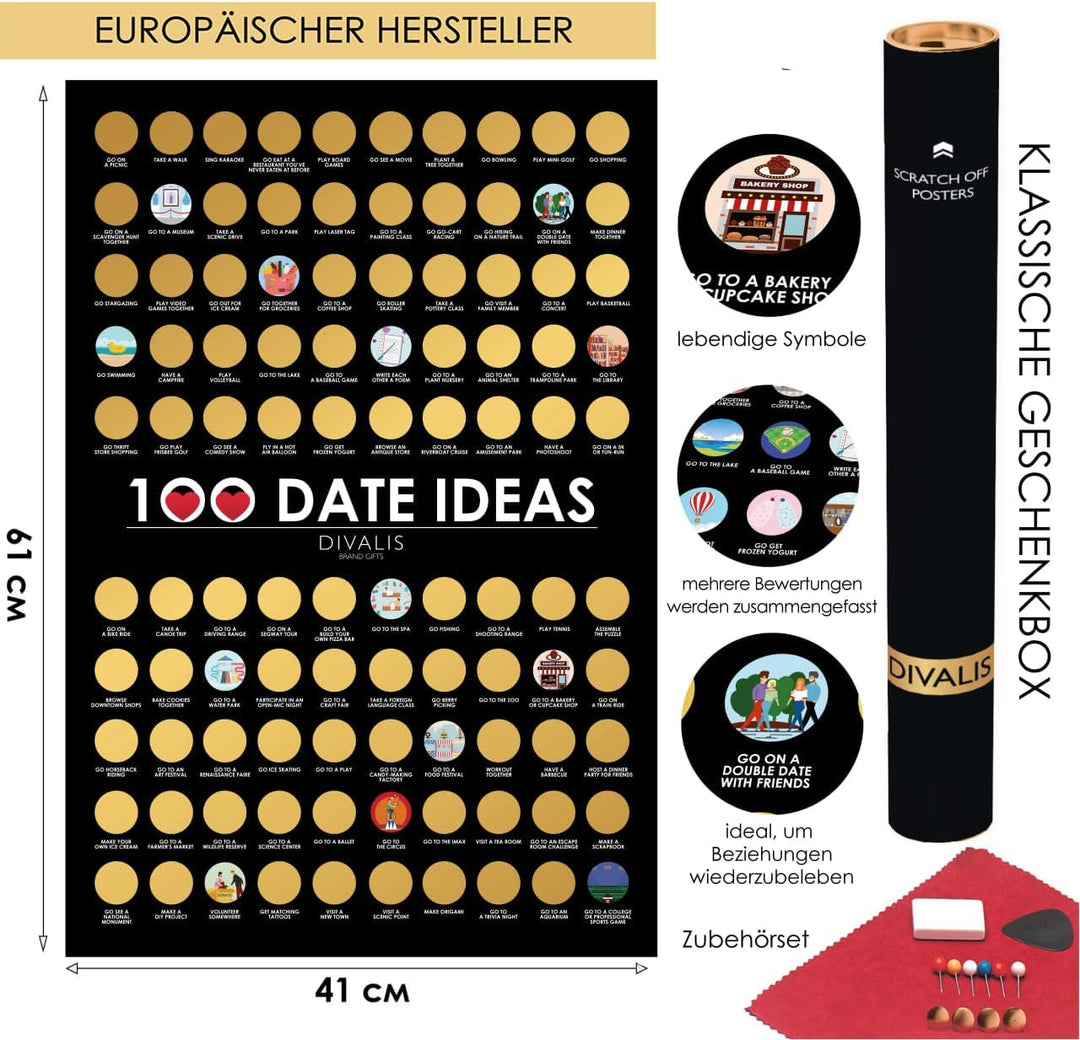 Divalis Paare Abkratzen - Paar Bucketlist - 100 Datteln zum Rubbeln - 100 Tage Abkratzen - Scratch o