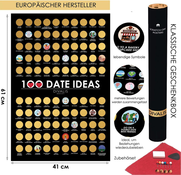 Divalis Paare Abkratzen - Paar Bucketlist - 100 Datteln zum Rubbeln - 100 Tage Abkratzen - Scratch o