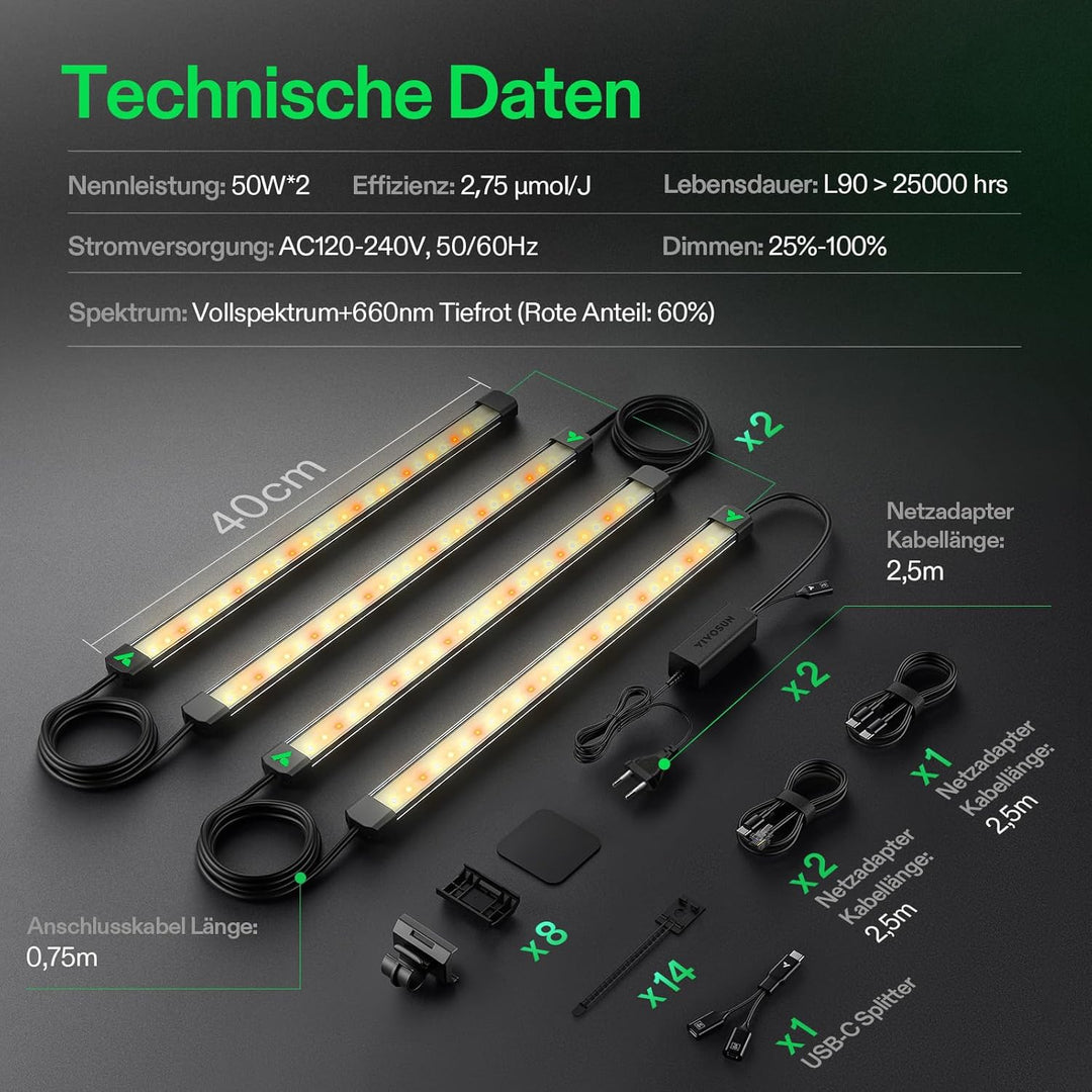 VIVOSUN LumaRay LED Grow Lampe 40 cm 8er Set, Vollspektrum Seitenbeleuchtung mit 60% Rotlicht für bi