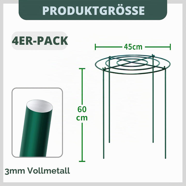 4 Stück Pflanzenstützen Rund,45x60cm Pfingstrosen-Käfige und Stützen mit gekreuzten konzentrischen R