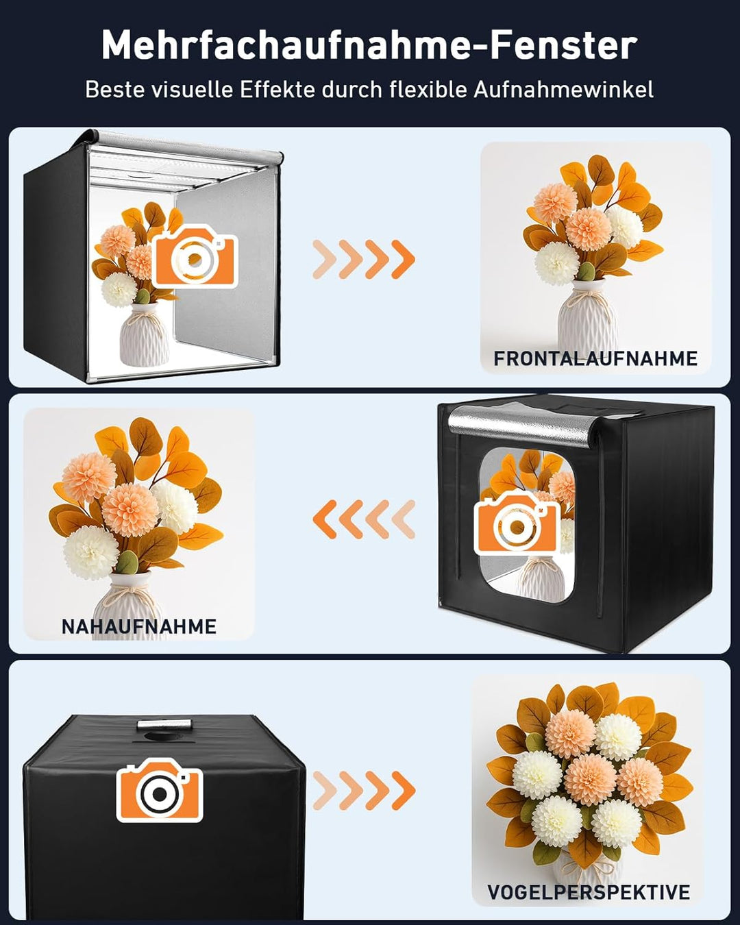 DUCLUS 60cm Fotobox Professionell | 24" Tragbare Photobox mit 50W 5600K LED (CRI≥96) & Dimmbarem Lic