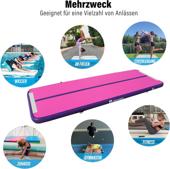 AKSPORT Air Matte Track Tumbling Matte,3/4/5/6m Aufblasbar Gymnastikmatte Turnmatte Tumbling Matten
