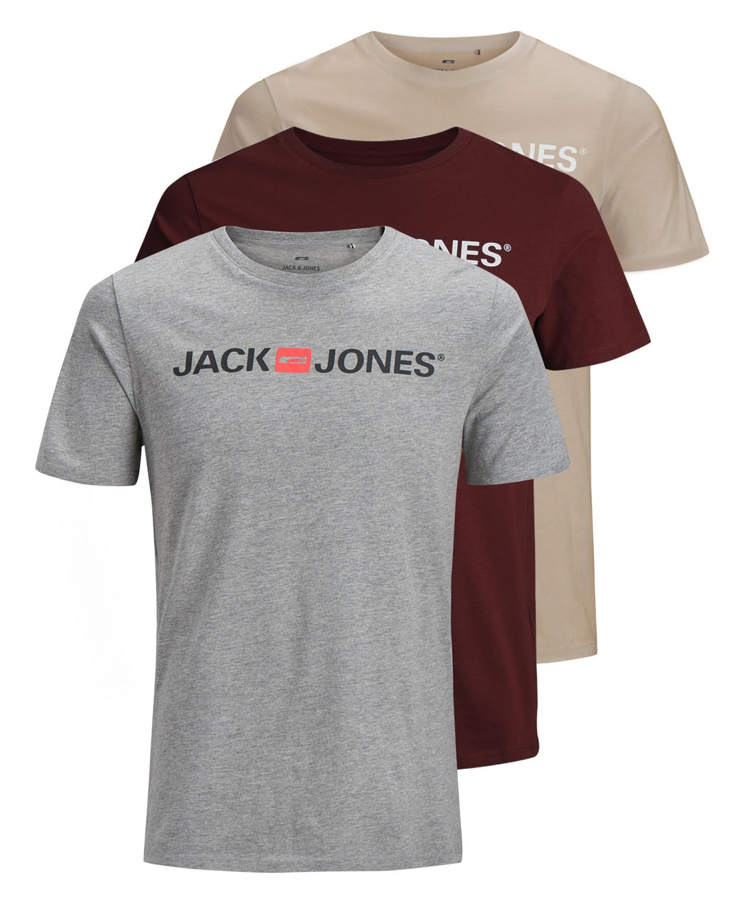 JACK &amp; JONES Herren T-Shirt 3er Pack – Baumwolle, Rundhals, Kurzarm, mit Print – Bequeme Freizeitshi