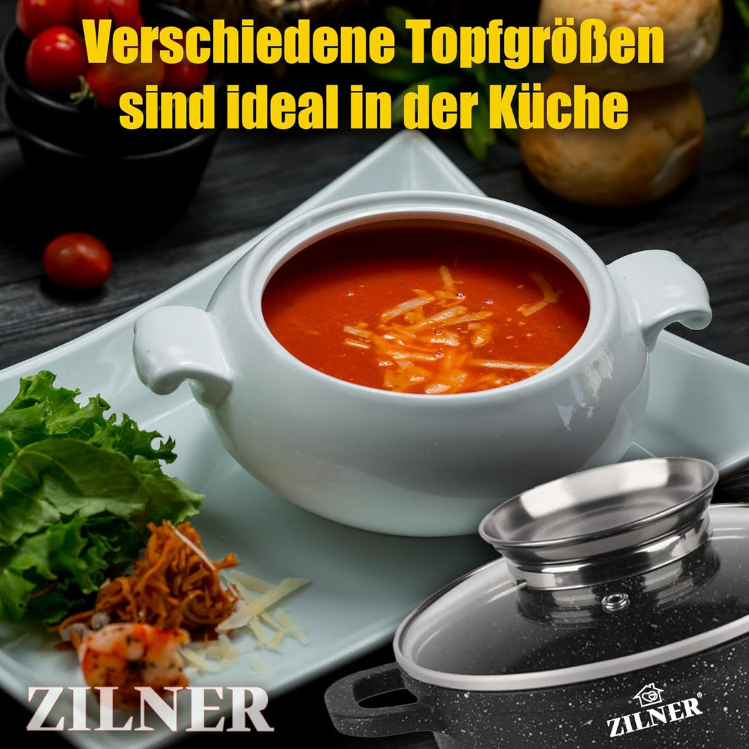 Kochtopf Set Induktion - Topfset mit Glasdeckel - Töpfe für alle herdarten - Antihaftbeschichtung- Z