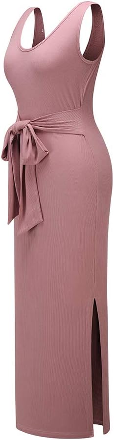 ANEWISH Sommerkleid Damen Einfarbig Westenkleid Kleid U-Ausschnitt Gürtel Kleid Kleider Elegant Früh