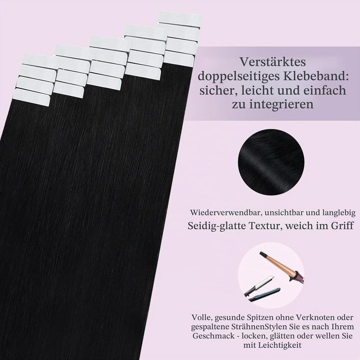 Fshine Schwarz Tape in Extensions Echthaar 34cm Echthaar Tiefschwarz 100% Remy Menschliches Haar Adh