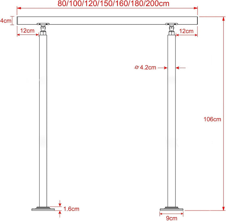 LARS360 Handlauf 180cm Geländer Ø 42 mm Treppengeländer Geländerstäben aus Edelstahl 0 Querstreben T
