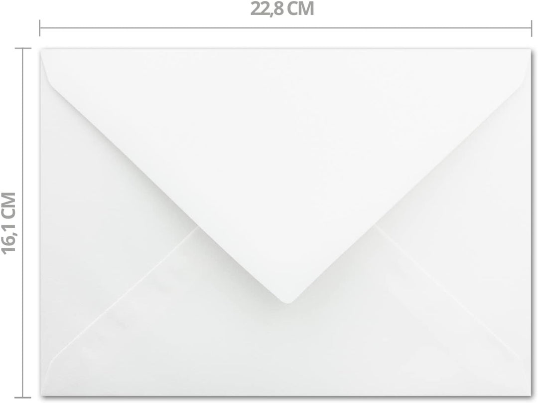 200 Stück - Briefumschläge DIN C5 Weiss - 16,1 x 22,8 cm - mit Nassklebung und spitzer Verschlusskla