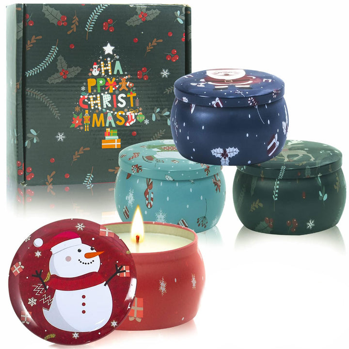 Weihnachts-Duftkerzen, Geschenke für Frauen: 4 Stück Aromatherapie-Kerzen, Kürbis, Zimt, Lavendel, Z
