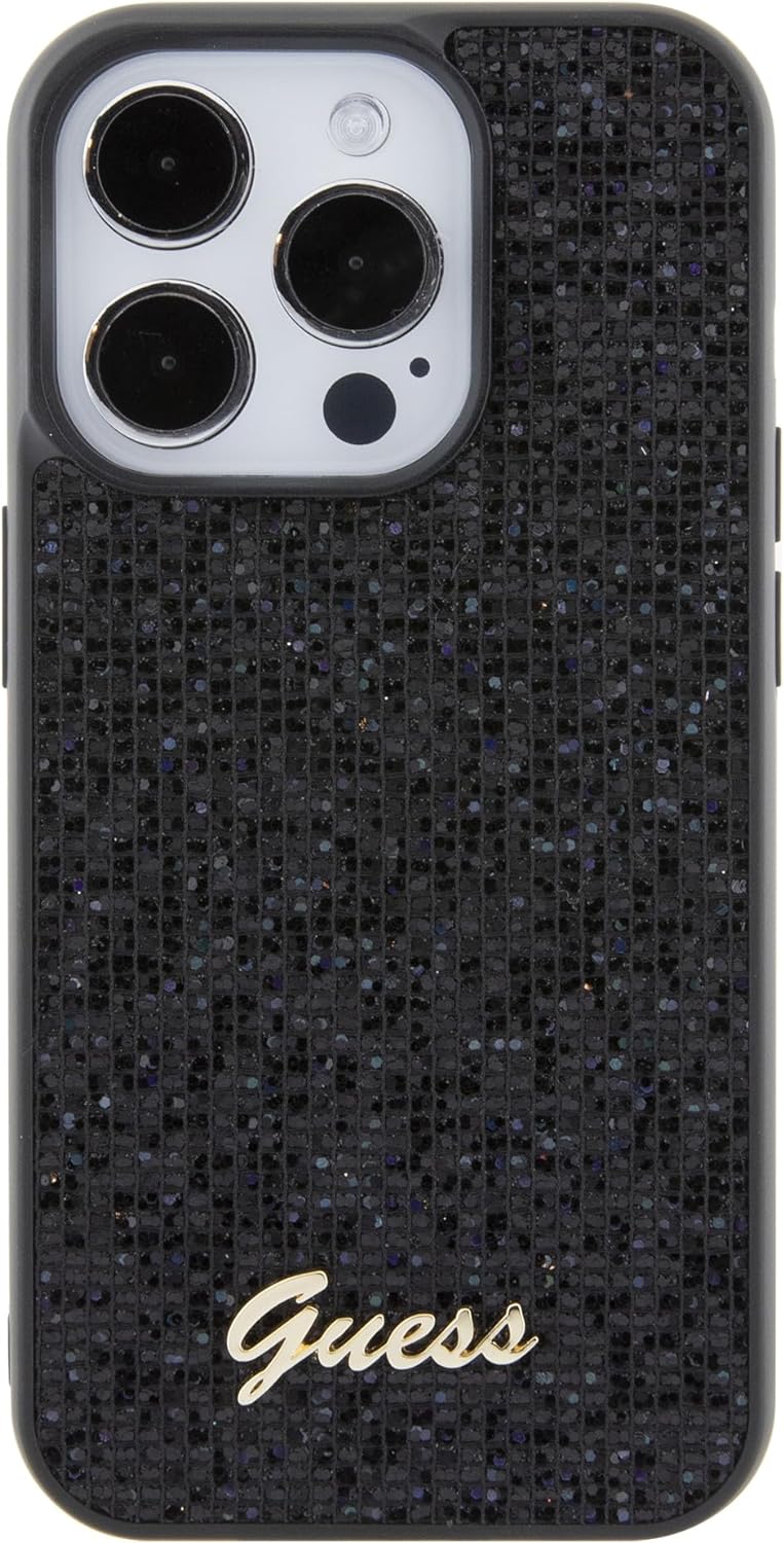 GUESS GUHCP15LPMSDGSK Hülle für iPhone 15 Pro 6.1" Schwarz hardcase Disco Metal Script