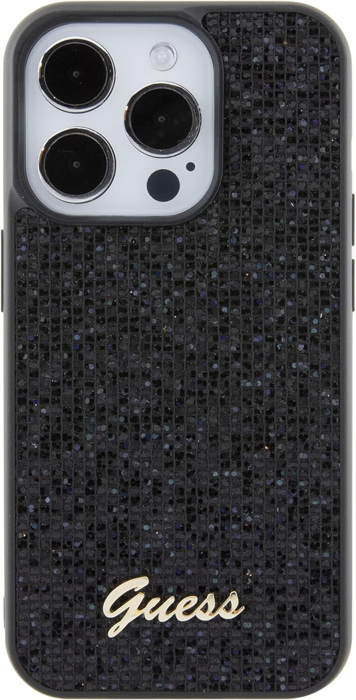 GUESS GUHCP15LPMSDGSK Hülle für iPhone 15 Pro 6.1" Schwarz hardcase Disco Metal Script