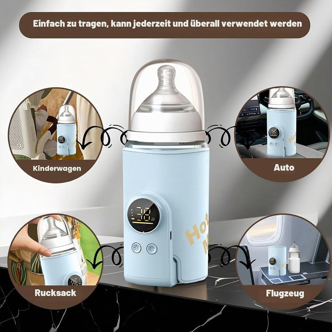 Flaschenwärmer Baby, Tragbarer Flaschenwärmer, Unterwegs mit LCD-Display USB-Ladung Babyflaschenwärm