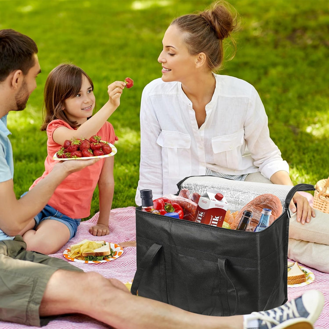 30L Isolierte Picknick-Kühltaschen, 2 Wiederverwendbare Einkaufstaschen, Faltbare Kühlboxen mit Deck