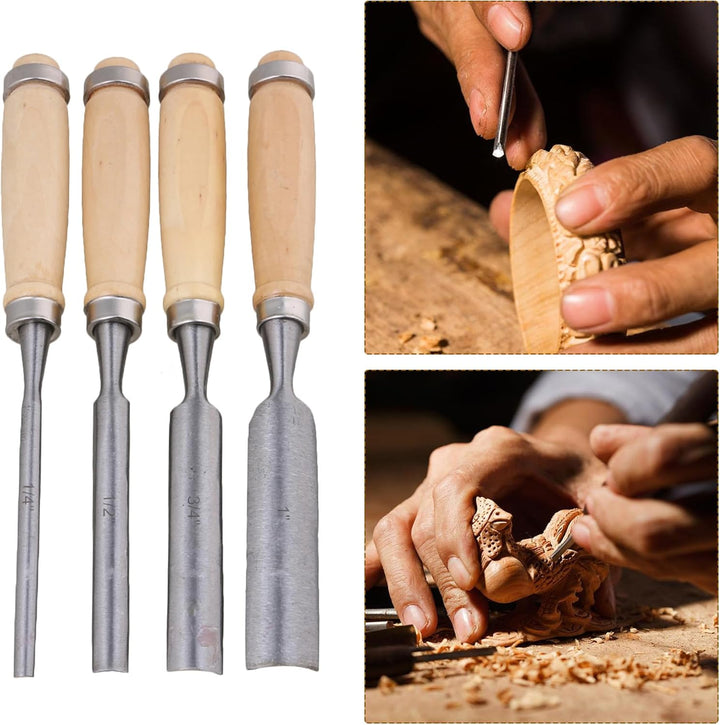 RDEXP 4 Stück Halbrunde Holzbearbeitungsbeitel Drehmeissel Holzgriff DIY Handwerk