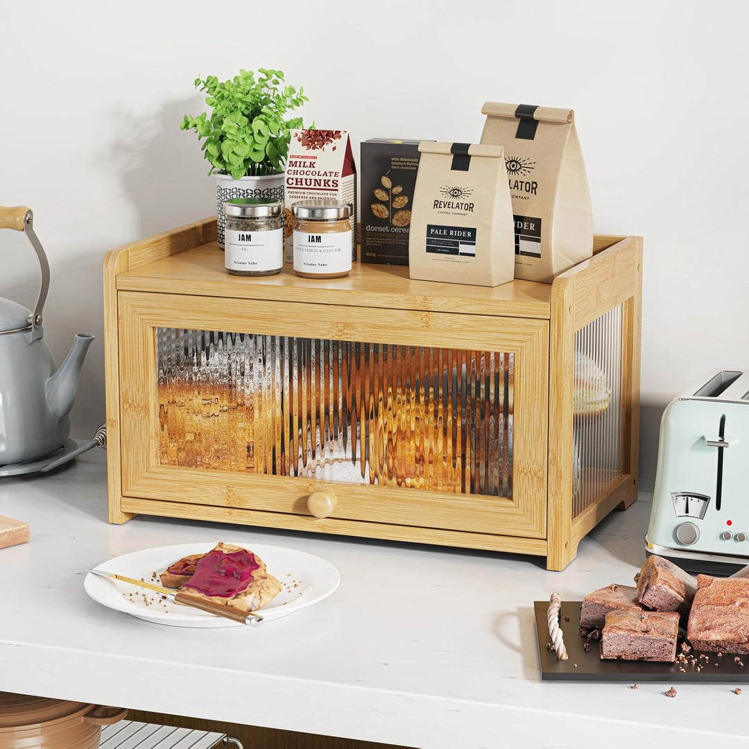 BAMBANG Bambus Brotkasten, Extragross Brotkästen Holz für Küchentheke, brotbox küche zur Brotaufbewa