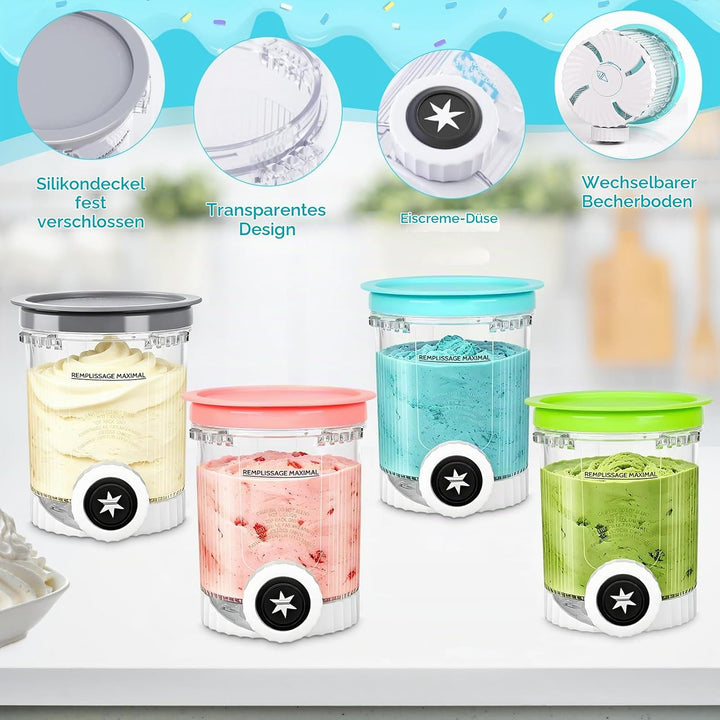 4er Set Behälter für Ninja Creami Swirl NC700 NC701EU, 480 ml Eisbehälter Ersatzbehälter mit farbige