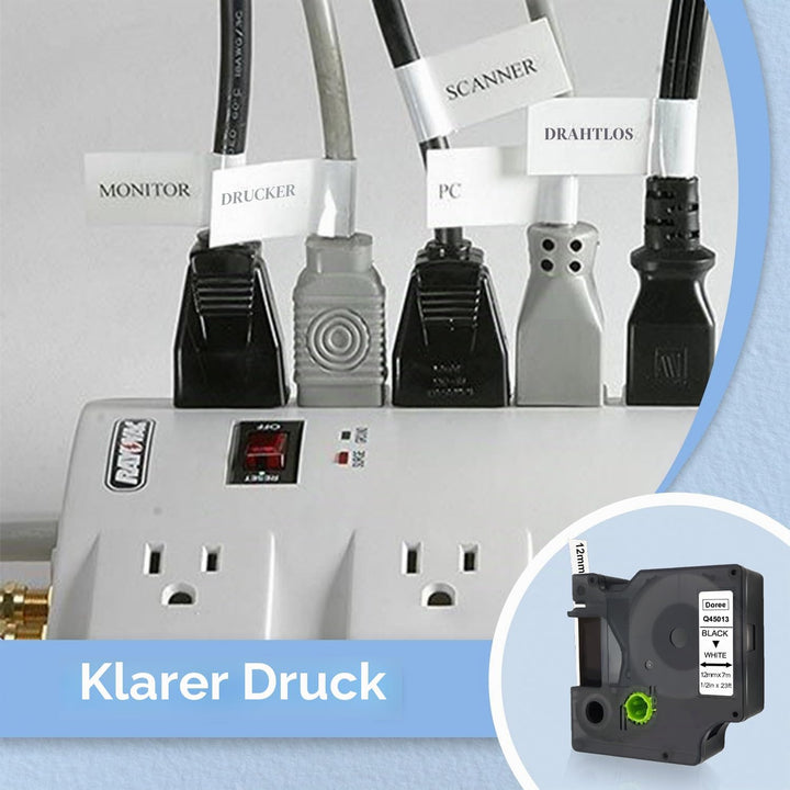 DOREE 6er Pack Etikettenband 45013 S0720530 12mm x 7m Schwarz auf Weiss Kompatibel mit Dymo D1 12mm