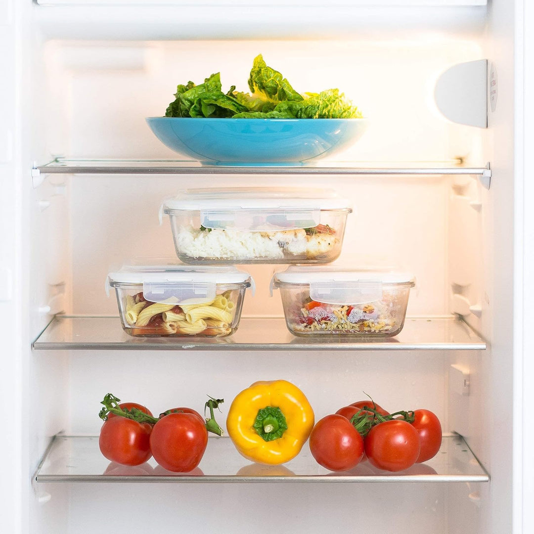 Grizzly Glas Frischhaltedosen, Set 3x 1040 ml, luftdicht, rechteckig, Click-Verschluss, vielseitige