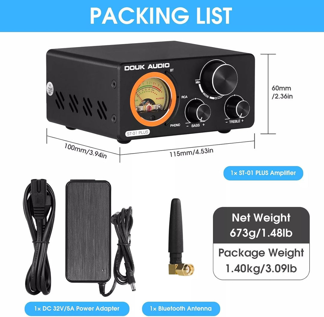 HiFi Bluetooth TPA3255 Digitaler Verstärker VU Meter Plattenspieler Stereo Amplifier (ST-01 Plus) ST