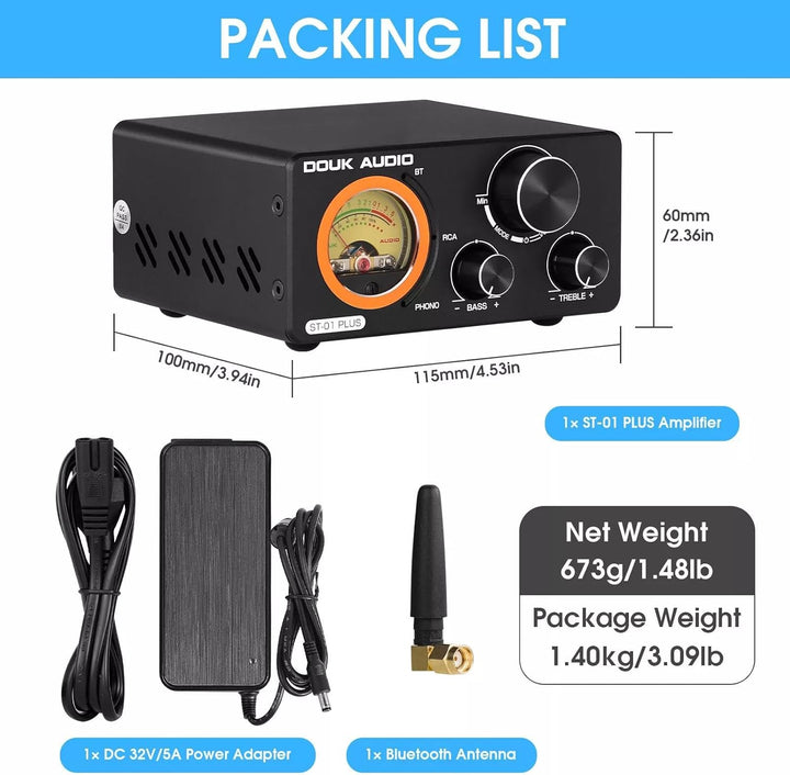 HiFi Bluetooth TPA3255 Digitaler Verstärker VU Meter Plattenspieler Stereo Amplifier (ST-01 Plus) ST