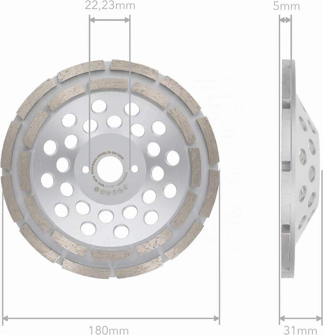 PRODIAMANT Diamant-Schleiftopf 180mm Beton universal 180 mm x 22,2 mm Schleifteller doppelreihig Bau