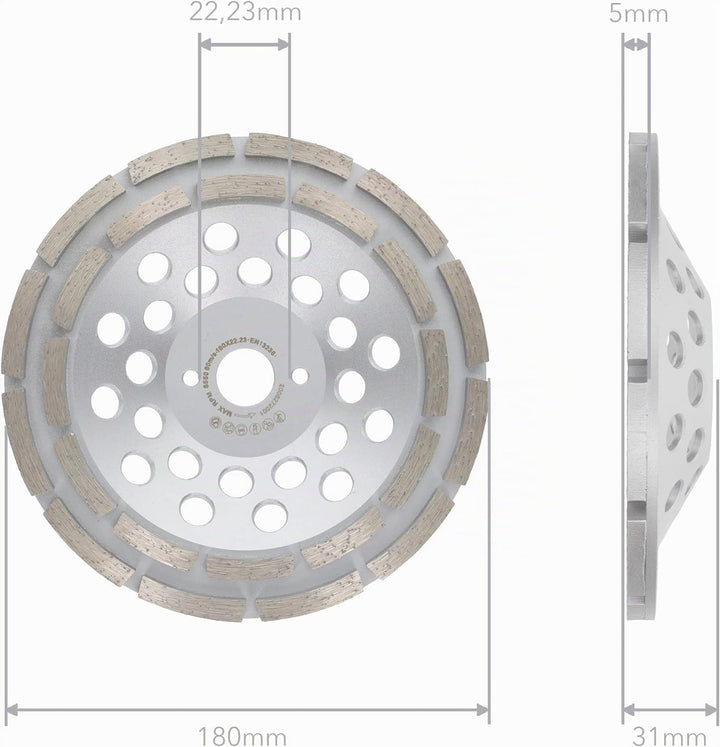 PRODIAMANT Diamant-Schleiftopf 180mm Beton universal 180 mm x 22,2 mm Schleifteller doppelreihig Bau