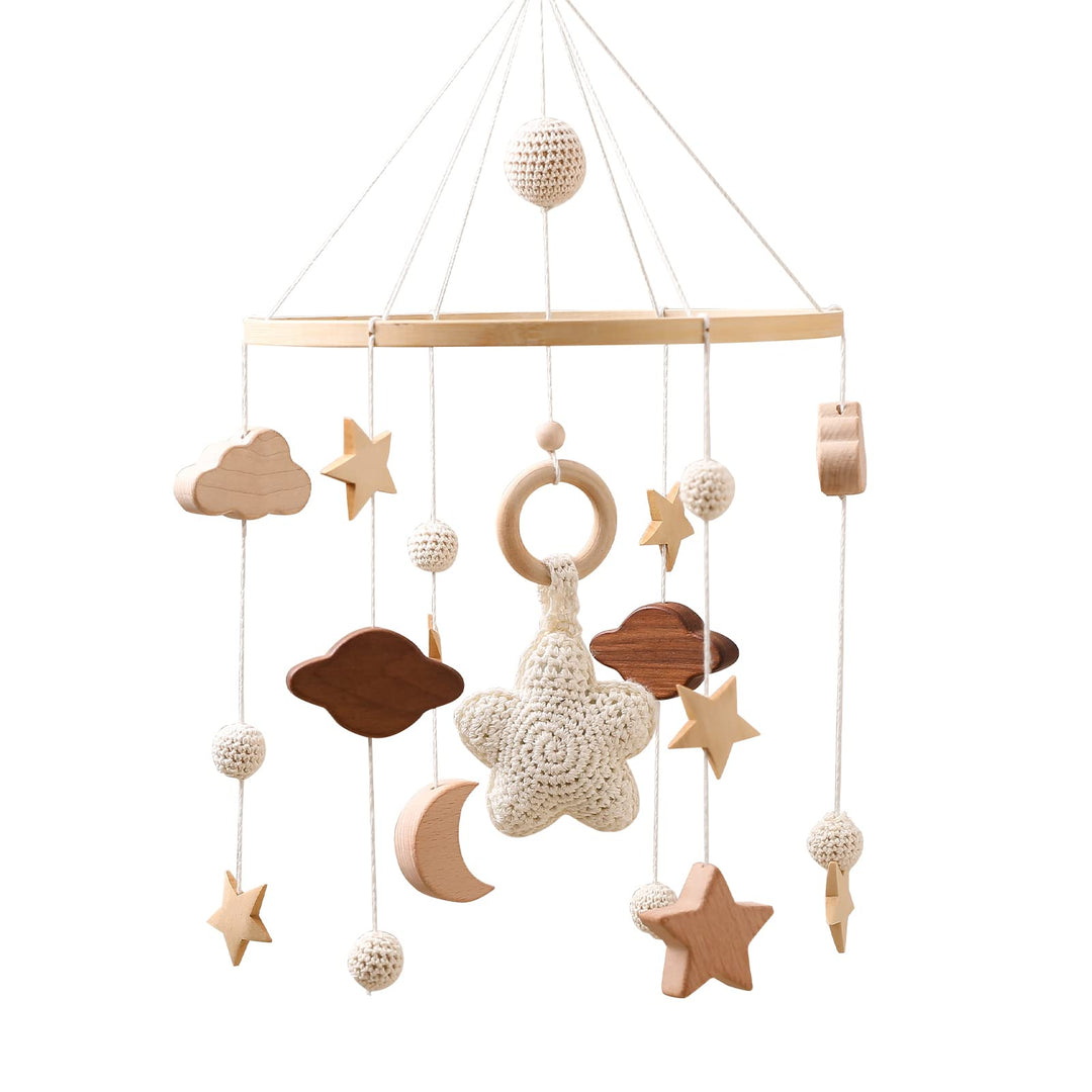 Mobile Baby Windspiele mit Wolken Mond Sterne Handgefertigt Holz Gehäkelt Mobile Baby Neugeborene Ju