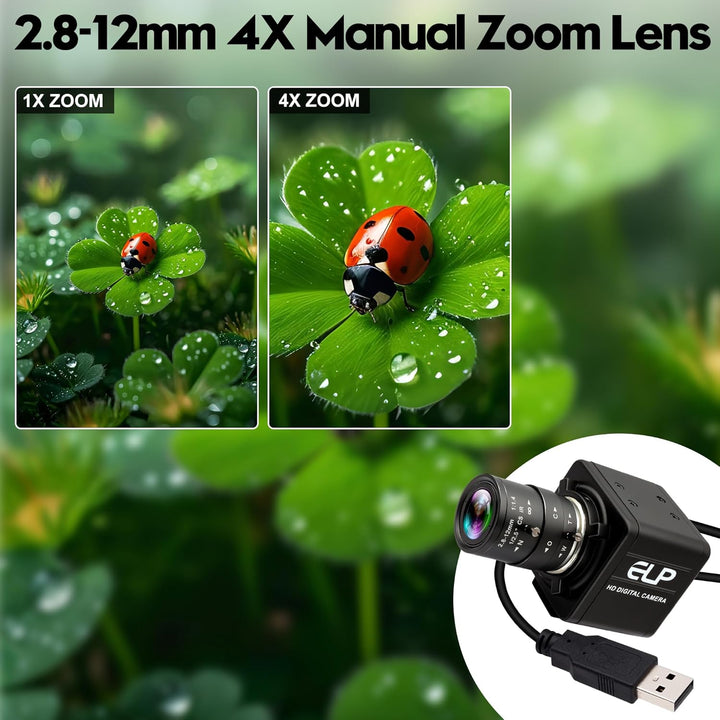 ELP 16MP HD USB-Kamera 2,8–12 mm 4-Fach optischer manueller Zoom CS-Mount-Objektiv, hohe Auflösung f