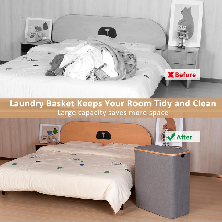 iEGrow Wäschekorb 2 Fächer 150L, Grosse Wäschekörbe für Wäsche mit herausnehmbaren und waschbaren In