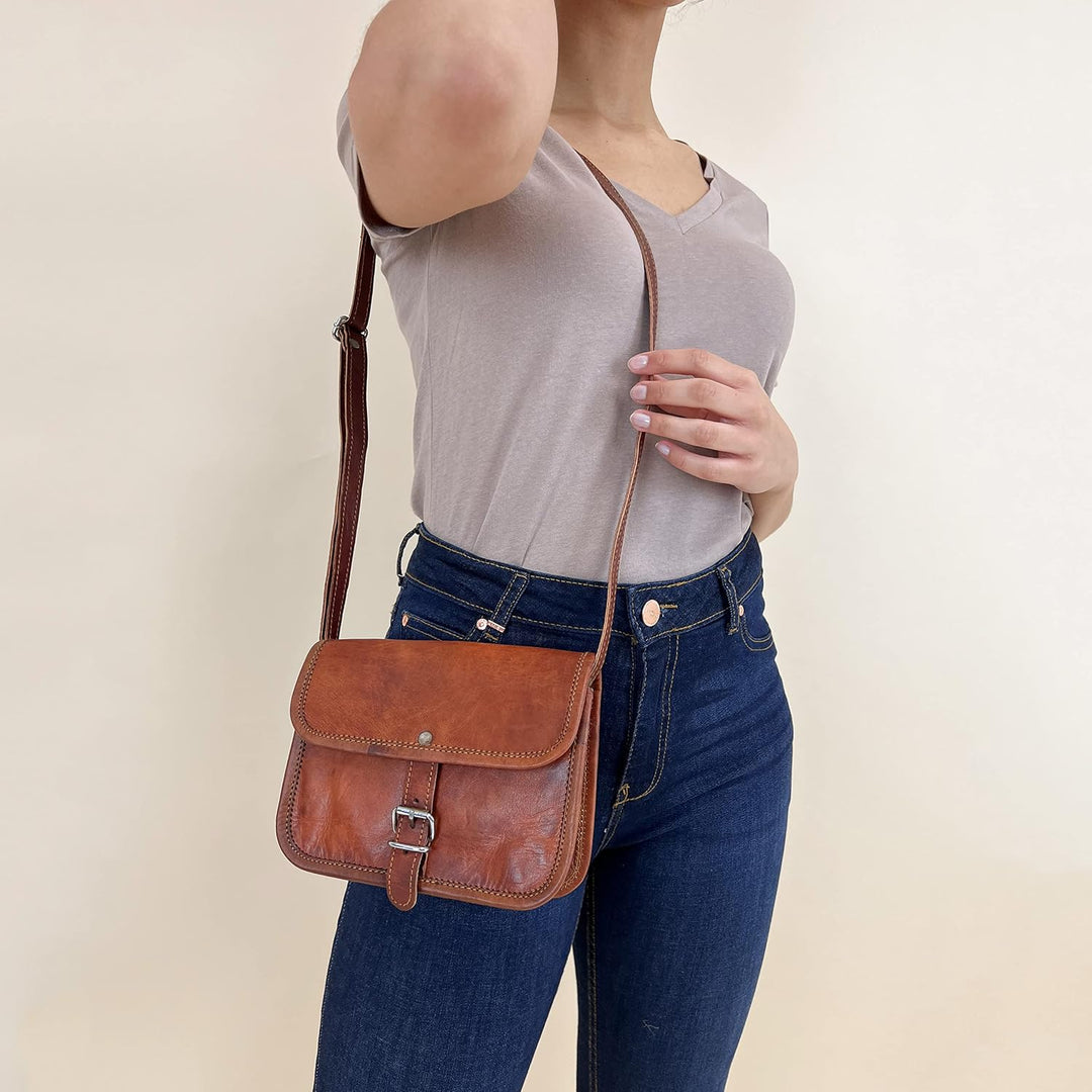 Gusti Umhängetasche Leder - Mary S Damen Handtasche Umhängetasche klein Vintage Braun Leder Braun S,