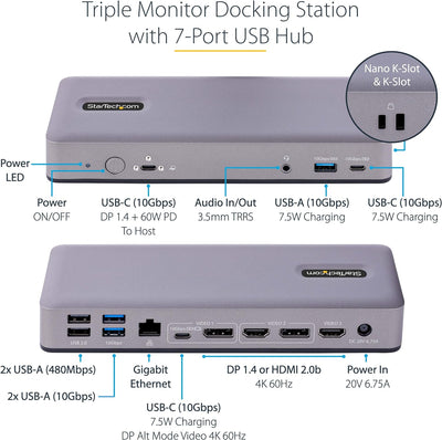 StarTech.com USB-C Docking Station - Google Chromebook Dockingstation - 3x 4K30/Dual 4K60 Monitore -