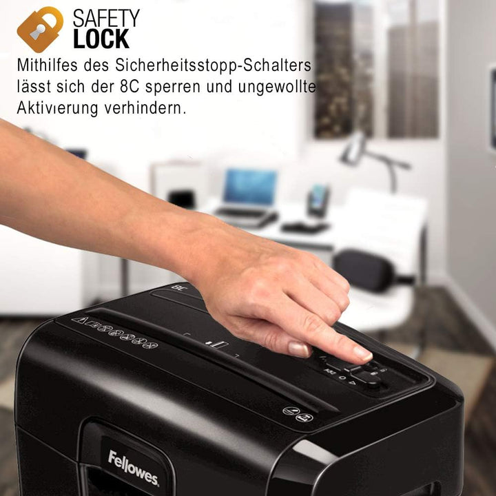 Fellowes Aktenvernichter 8 Blatt Partikelschnitt (P4), Papierschredder für Zuhause, Powershred 8C, S