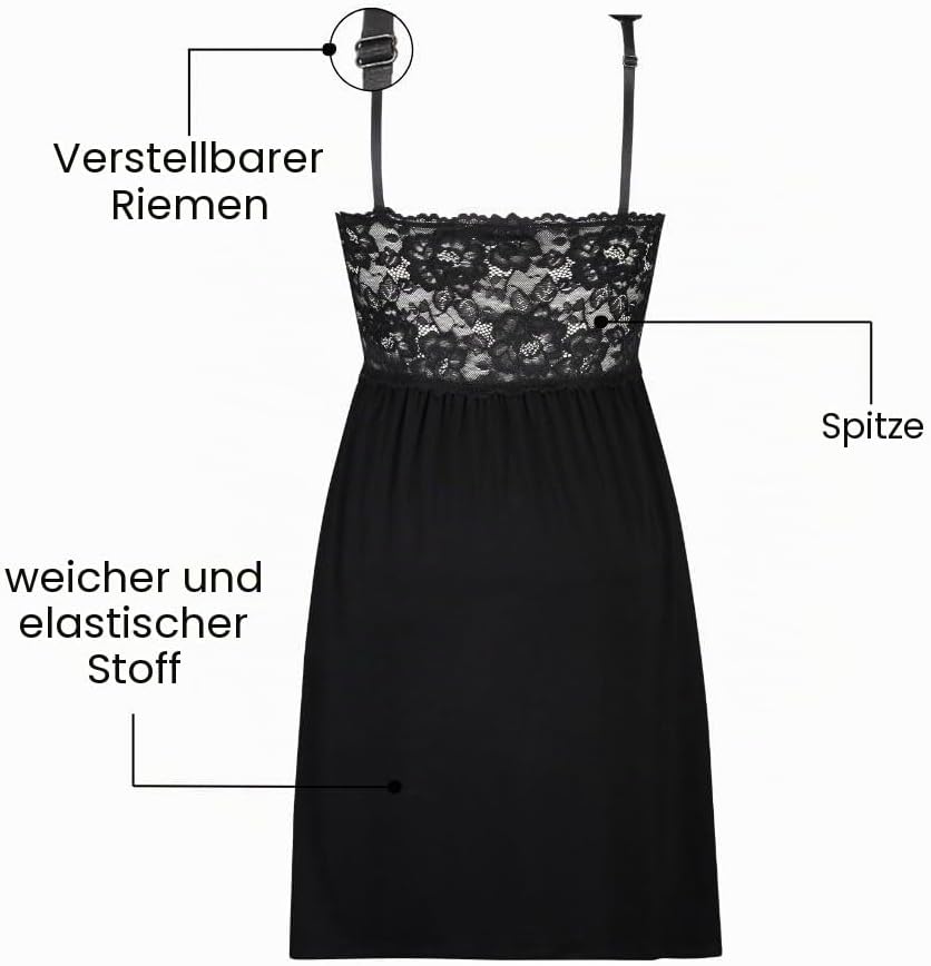 HUNKEMÖLLER Slipdress Nora Lace XXS Schwarz, XXS Schwarz
