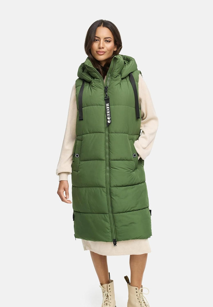 Navahoo Damen ärmellose Lange Outdoorweste warme Winterjacke Schnuffelchen XS-3XL XS Pine Olive, XS