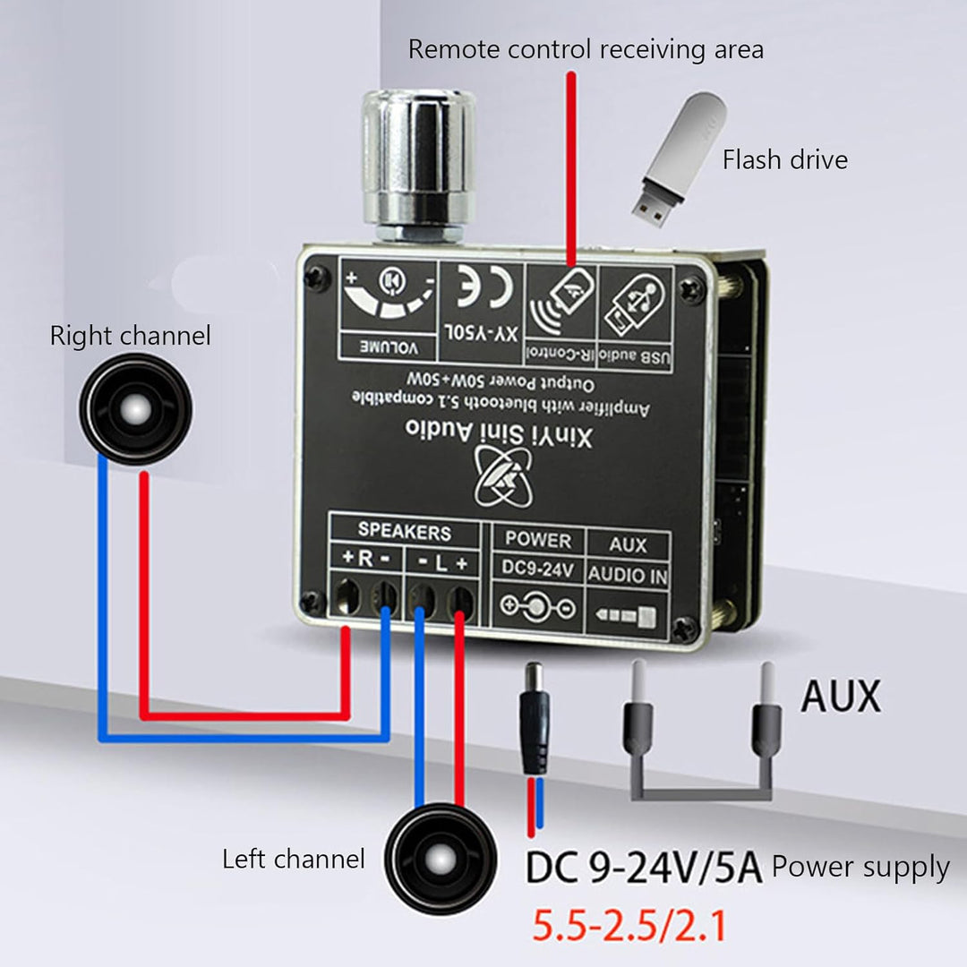 Aicharynic Bluetooth Verstärker Board: HiFi Stereo, 2-Kanal 2X50W Audio Verstärker, Mini Digital End