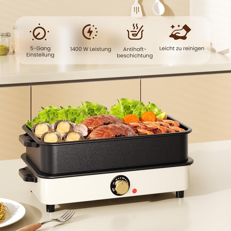 Elektrische Fertigkeit für Grill und Hotpot mit Tragetasche,2-in-1 Multifunktionspfanne Elektrischer