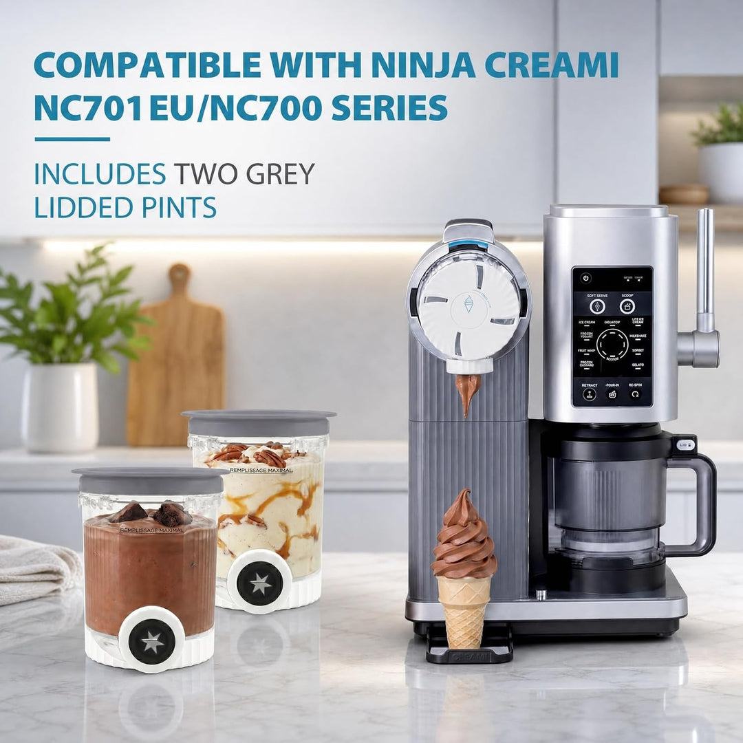 2 Stück Graue Ersatzbehälter für Ninja Creami, Zubehör Eisbehälter mit Deckel für NC700 NC701, Frost