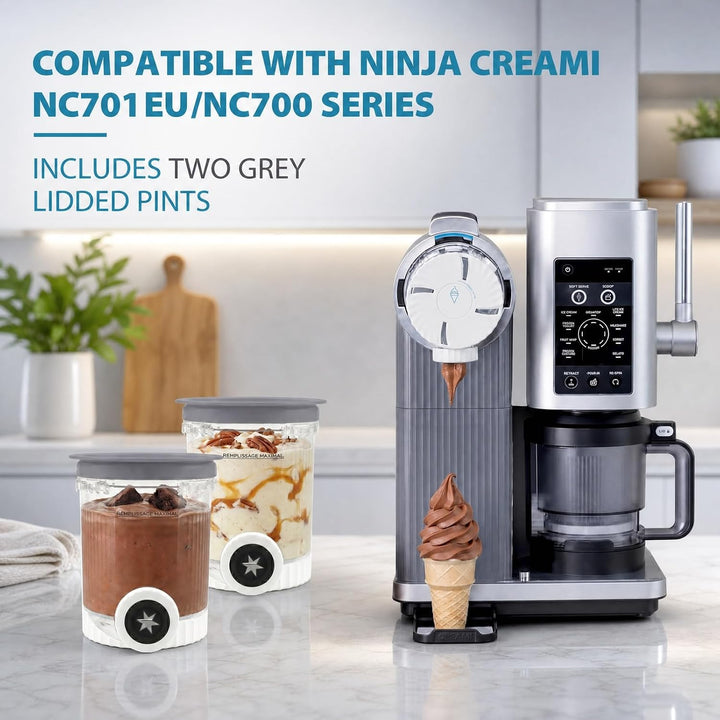 2 Stück Graue Ersatzbehälter für Ninja Creami, Zubehör Eisbehälter mit Deckel für NC700 NC701, Frost