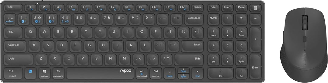 RAPOO | Kabellose Tastatur und Maus 9700M (QWERTY-Tastatur und ergonomische Bluetooth-Maus, kompatib