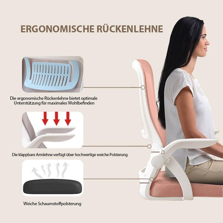 Bürostuhl,Ergonomischer Drehstuhl mit Atmungsaktiver Mesh-Rückenlehne,Hochklappbaren Armlehnen und L
