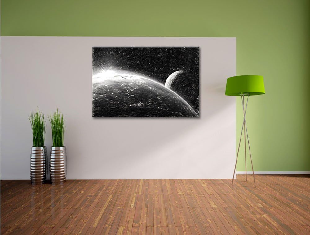 Pixxprint Die Erde und Ihr Mond aus dem All Kohle Zeichnung Effekt, Format: 100x70 auf Leinwand, XXL