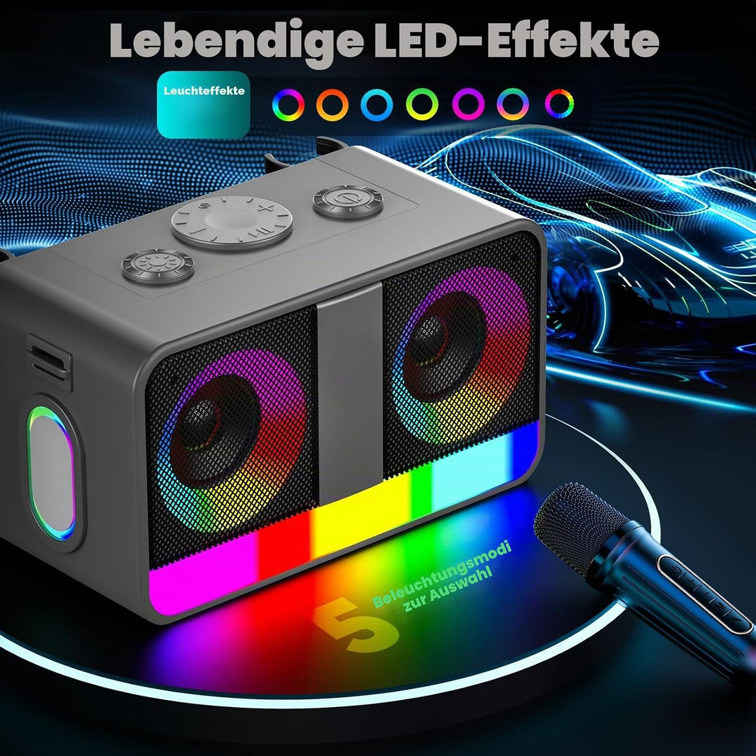 Karaoke-Maschine : Echter Tragbarer Lautsprecher mit 35W, 8-Stunden-Autonomie, 2 Aufladbare Drahtlos