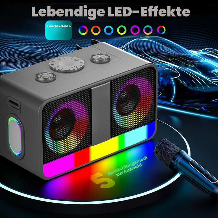 Karaoke-Maschine : Echter Tragbarer Lautsprecher mit 35W, 8-Stunden-Autonomie, 2 Aufladbare Drahtlos