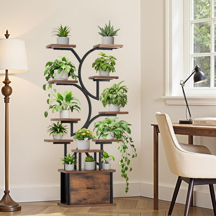 KELHOMECL Pflanzenständer mit Wachstumslicht – 11-stufiges Blumenständer mit Schublade, 165cm hoher