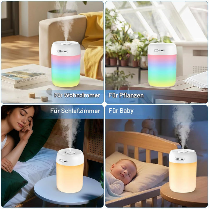 SZO Mini Luftbefeuchter Schlafzimmer mit Nachtlicht Air Humidifier Top-Befüllung 2 Sprühmodi Leise A