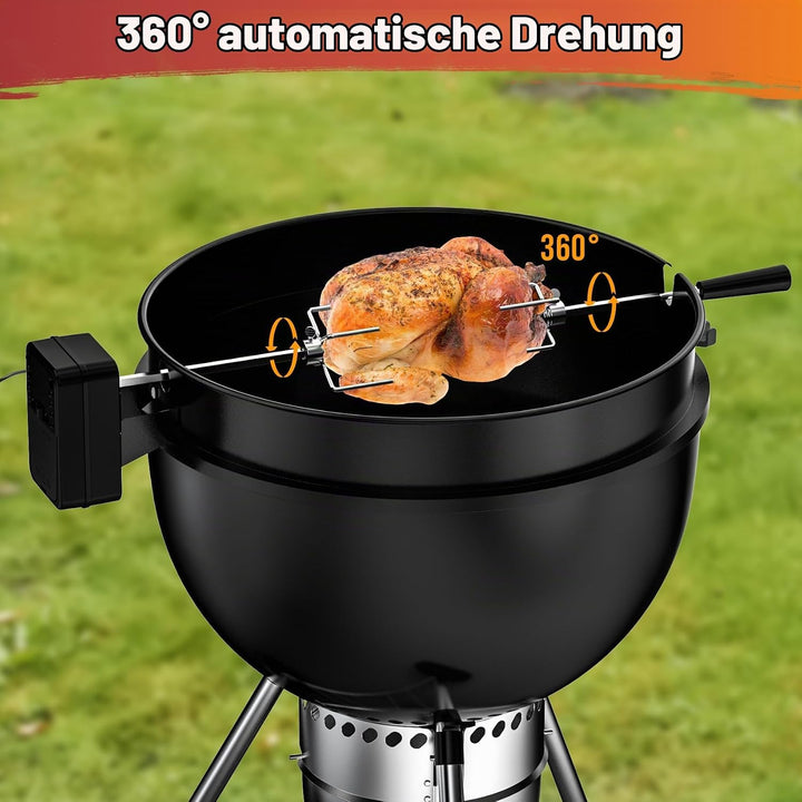 onlyfire Rotisserie Grillspiess Set mit DC Grillmotor und Adapter, Drehspiess für Weber 57cm Kettle