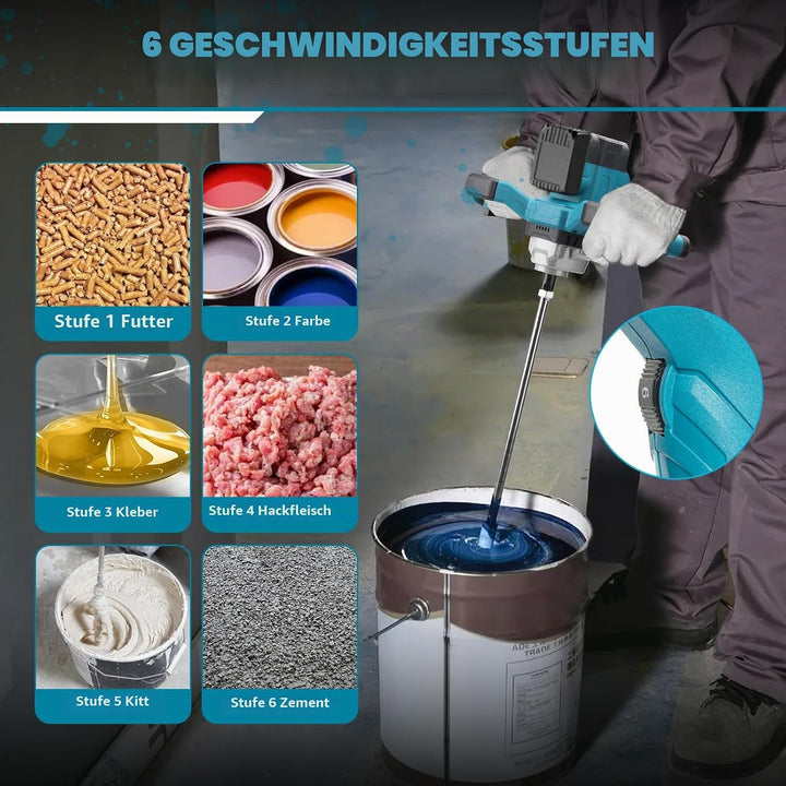 Akku Farbmörtelrührer Kompatibel mit Makita Batterie, Brushless Farb-Mörtelrührer Betonmischer Mit R