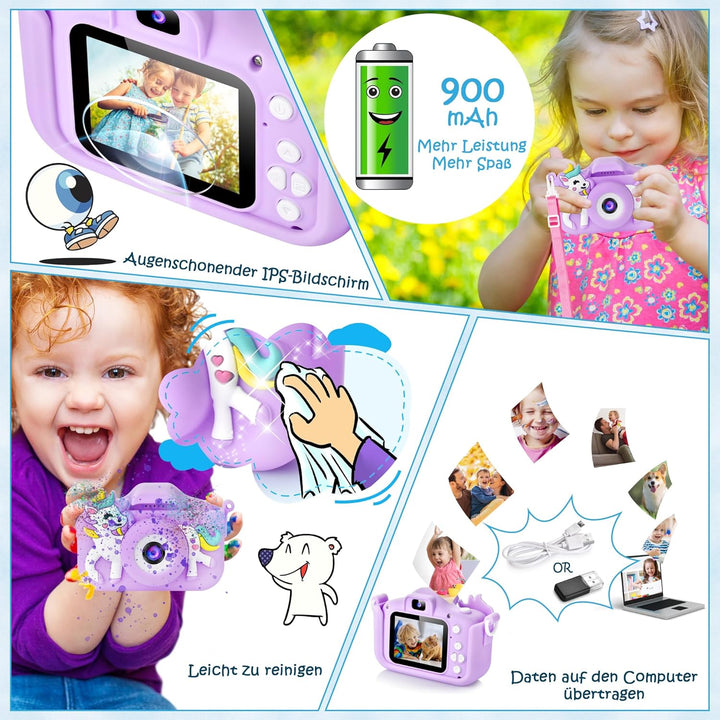 ARNSSIEN Kinderkamera, Digitalkamera Kinder mit HD IPS Bildschirm, 10 Denkspiele & Vollständiger Obj