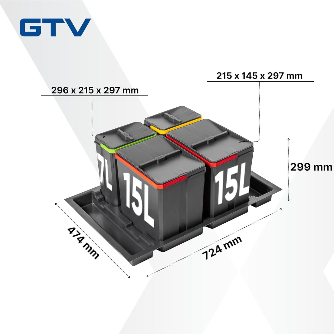 GTV - Abfallsammler Set AxiSpace, für Schubladen und Schränke mit Breite 800 mm, Set Besteht aus Beh
