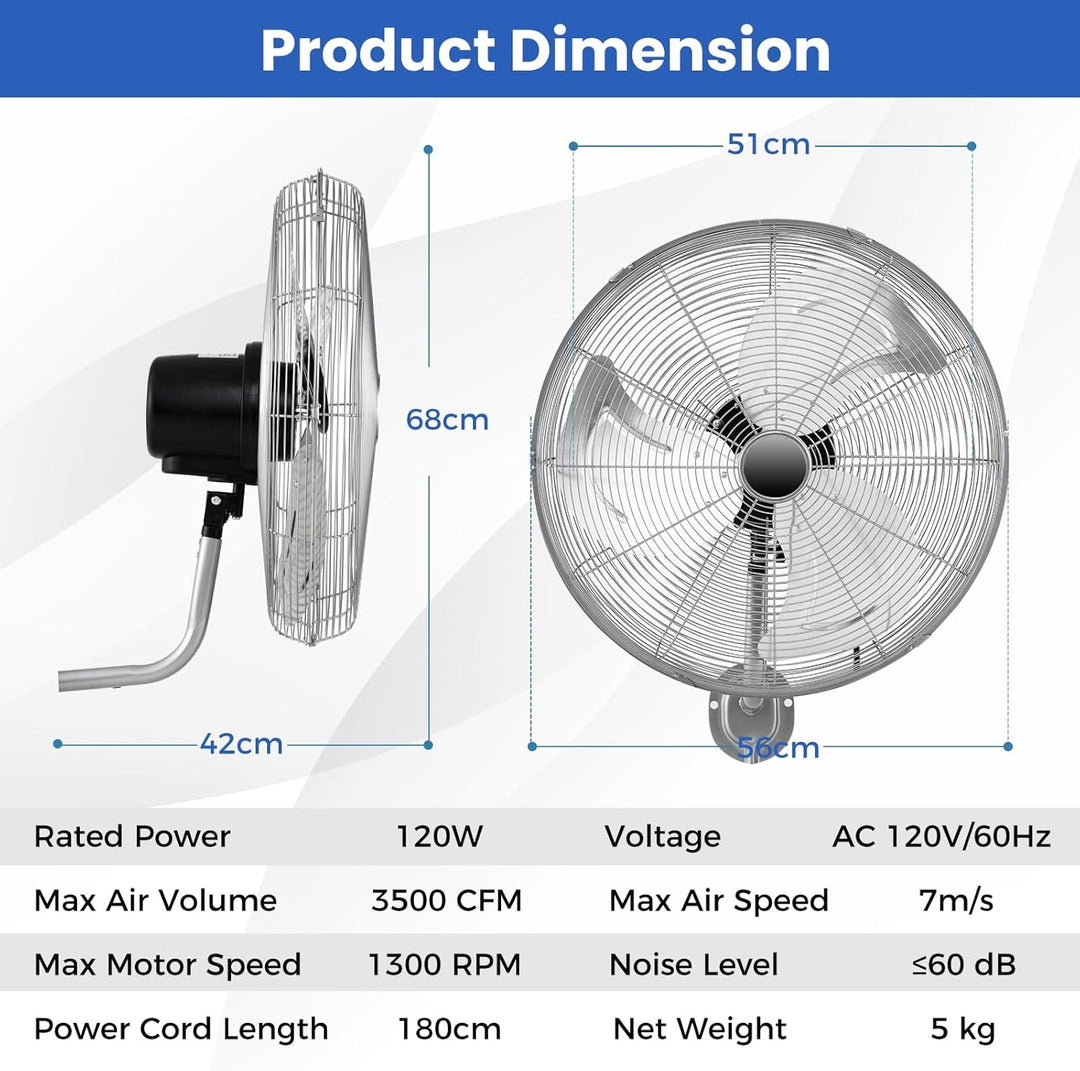 SOARS Wandventilator 120 W, 3 Geschwindigkeiten, vertikaler Winkel von 30 ° und automatisch horizont